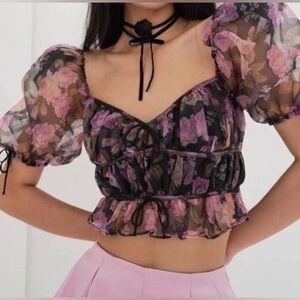 NWT For Love And Lemons Sunshine Puff Sleeve Crop Blouse - Small